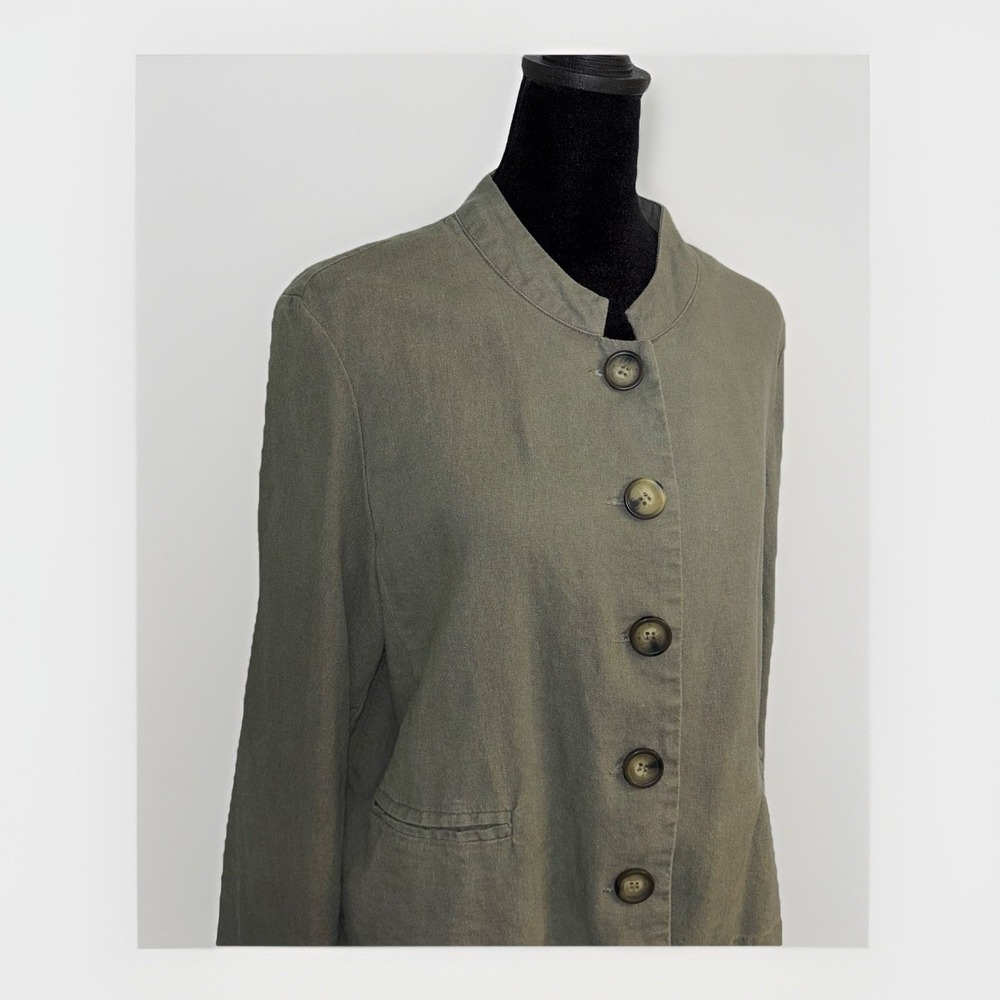 Cynthia Rowley Linen Blend‎ Jacket Blazer Size Large Army Green Lightweight